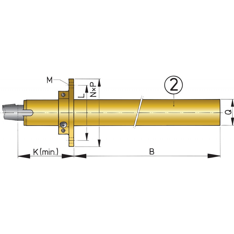 Bronze stern tube with mounting flange and one bearing aft, l. 1000 mm. Ø 25 mm.