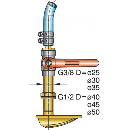 Bronze stern tube with mounting flange and one bearing aft, l. 1000 mm. Ø 25 mm.