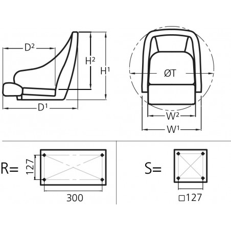 King, helm seat with flip-up squab