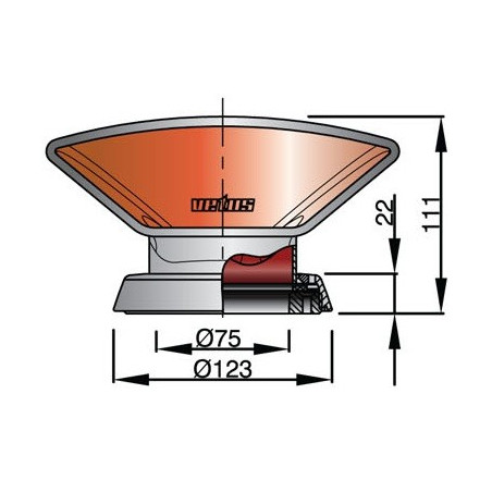 VETUS ventilationshuv DONALD, 75 mm, SS 316, röd insida