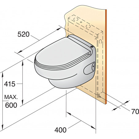 VETUS electric wall toilet type HATO, 230 Volt, with push button