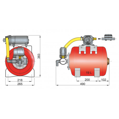 VETUS tryckvattensystem, 12 V, 19 l tank, justerbar tryckvakt