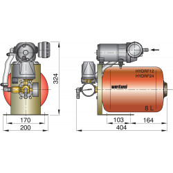 VETUS pressurized water system, 24 V, 8 l tank, adj. pressure switch