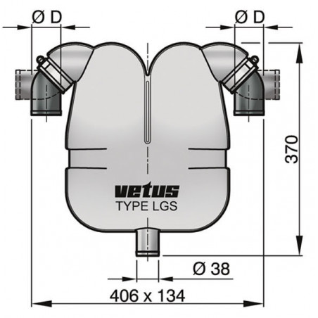 VETUS gas-/vattenavskiljare, 40 mm roterande anslutningar, 38 mm avlopp