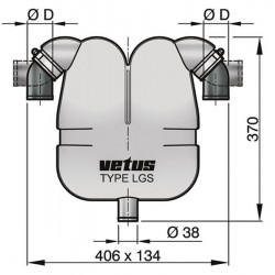 VETUS gas/vatten-avskiljare, 50 mm roterande anslutningar, 38 mm avlopp