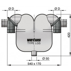 VETUS gas/vatten-avskiljare, 75 mm roterande anslutningar, 50 mm avlopp