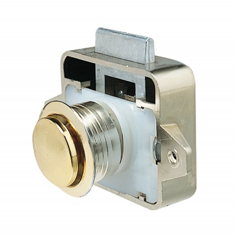 Plastic lock with chromium plated push-button