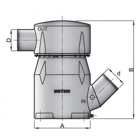 VETUS vattenlås typ MGL, inlopp 6 tum/127 mm, utlopp 8 tum/203 mm