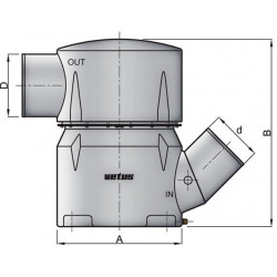 VETUS waterlock type MGS, inlet 5 inch-45 degrees, outlet 5 inch