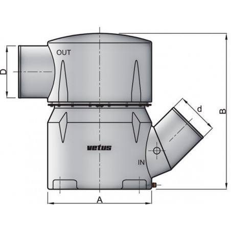 VETUS waterlock type MGS, inlet 5 inch-45 degrees, outlet 5 inch