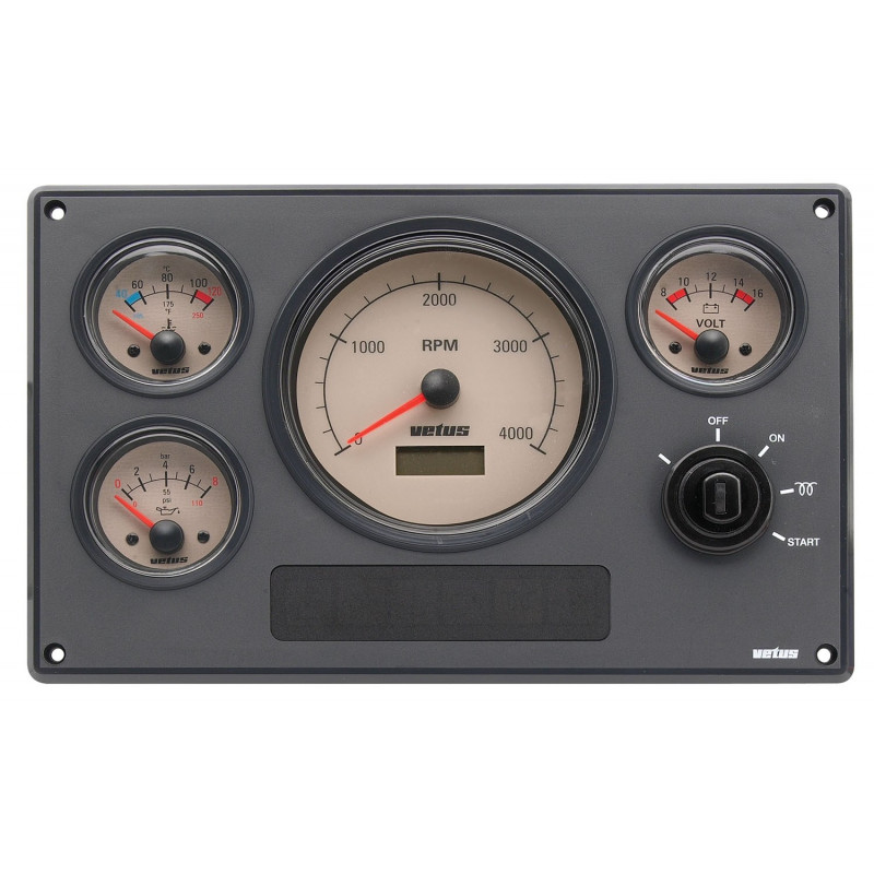 VETUS motorpanel typ MP34, 12 Volt, med krämfärgade instrument