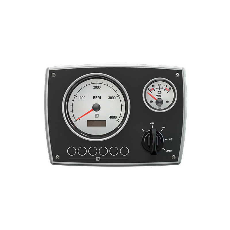 tylish aluminium engine panel, with white gauges 12 Volt (0-4000RPM).