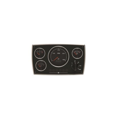 Snygg motorpanel i aluminium med svarta mätare, 12Volt, (0-4000rpm)