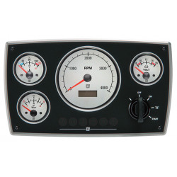 Snygg motorpanel i aluminium med "vita" mätare, 12Volt, (0-4000rpm)