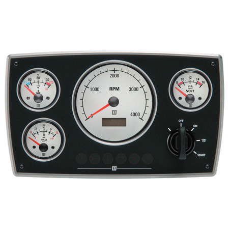 Snygg motorpanel i aluminium med "vita" mätare 24 Volt (4000 rpm)