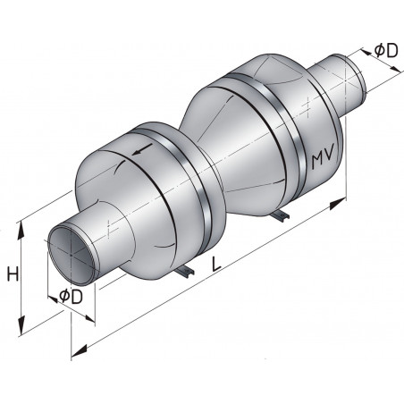 VETUS ljuddämpare typ MV, 125 mm, för högpresterande båtar