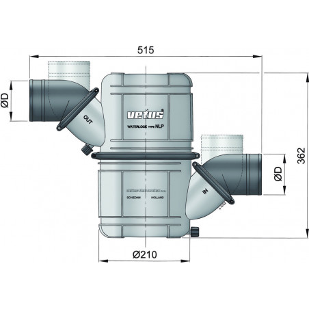 Dual stage waterlock with 60 mm hose connections, 10 litres