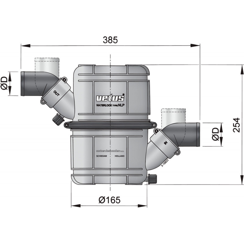 Dual stage waterlock with 76 mm hose connections, 10 litres