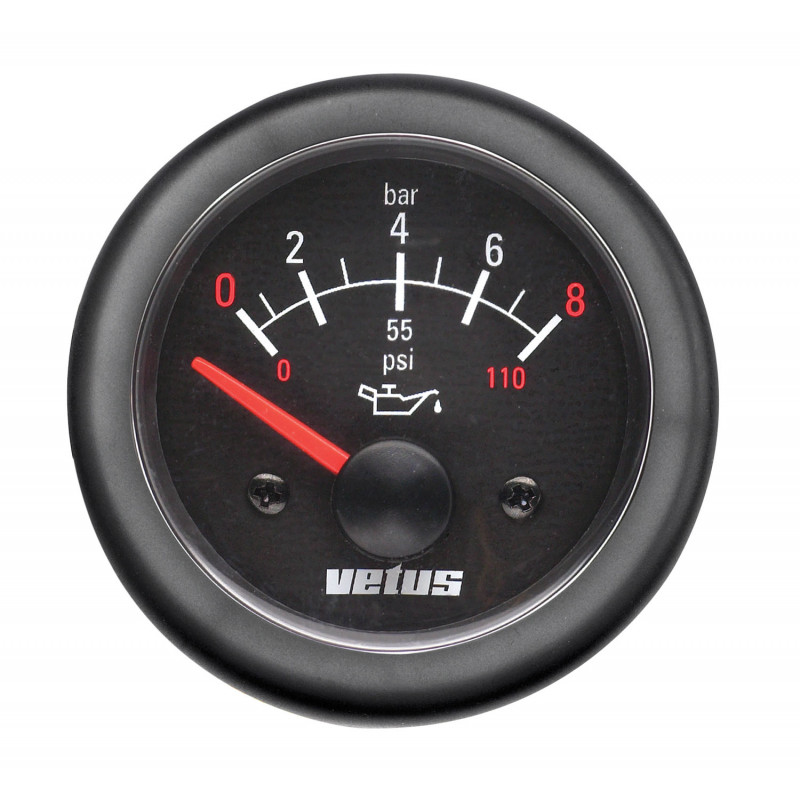 VETUS oil pressure gauge, black, 12 Volt, cut-out size 52mm