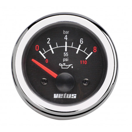 VETUS oil pressure gauge, black, 12 Volt, cut-out size 52mm