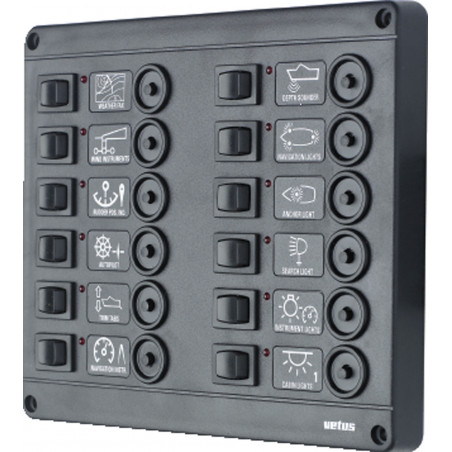 VETUS switch panel type P12 with 12 circuit breakers, 24 Volt