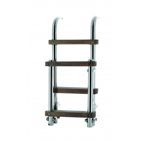 Folding ladder with teak steps