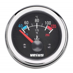 VETUS water temperature gauge, black, 12 Volt, cut-out size 52mm