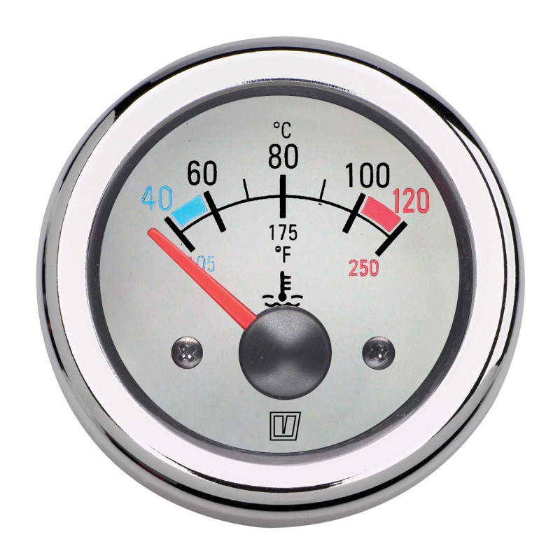 VETUS vattentemperaturmätare, vit, 12 Volt, utskärningsstorlek 52 mm