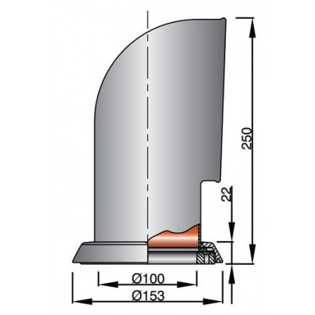 VETUS ventilationshuv TOM, 100 mm, SS 316, röd insida