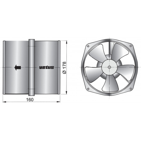 VETUS utsugsventilator, 12 V, 6 A, 178 mm