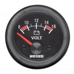 VETUS voltmeter, svart, 12 V (8-16 V), uttagsstorlek 52mm