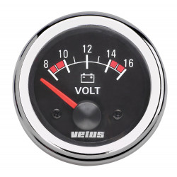 VETUS voltmeter, black, 12 V (8-16 V), cut-out size 52mm