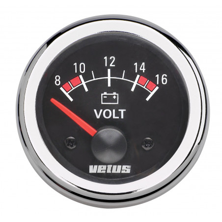 VETUS voltmeter, black, 12 V (8-16 V), cut-out size 52mm