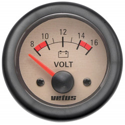 VETUS voltmeter, krämfärgad, 12 V (8-16 V), mätarställning 52 mm