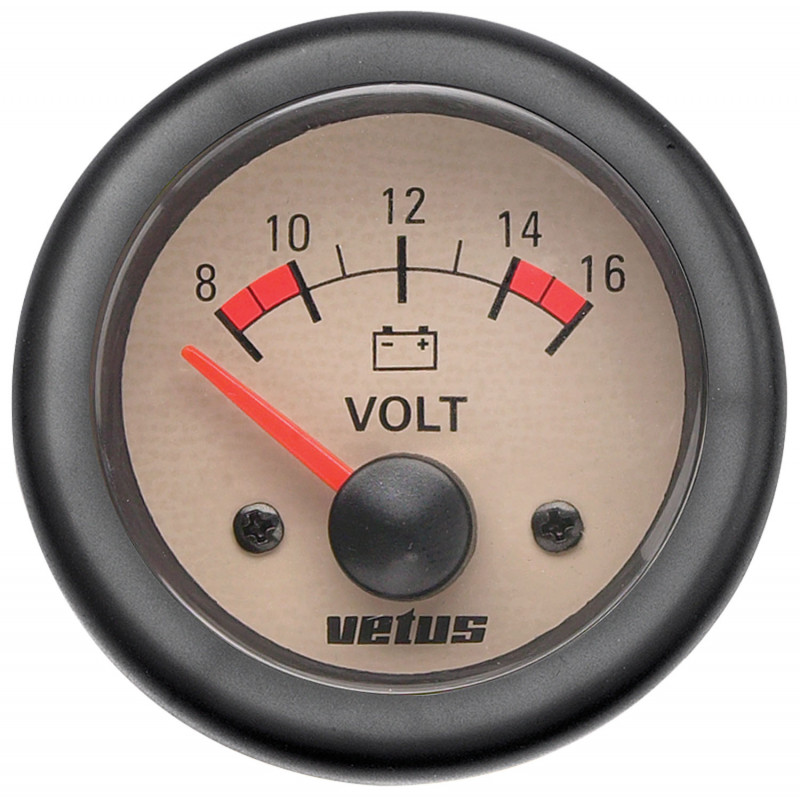 VETUS voltmeter, krämfärgad, 12 V (8-16 V), mätarställning 52 mm