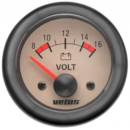 VETUS voltmeter, krämfärgad, 12 V (8-16 V), mätarställning 52 mm