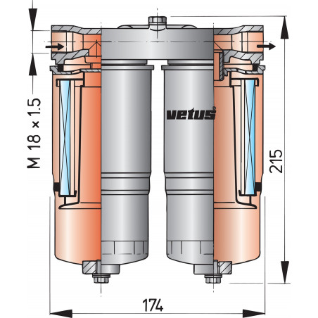 VETUS vattenavskiljare/bränslefilter, komplett, max. 720 l/h