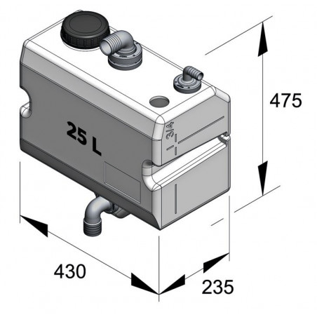 VETUS bulkhead mounted waste water tank 25 litre, horizontal version