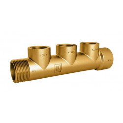 Manifold bronze med 1 x 1" og 3 x 3/4" gevind - 1