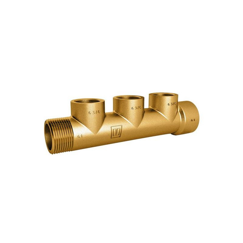 Manifold bronze med 1 x 1" og 3 x 3/4" gevind - 1