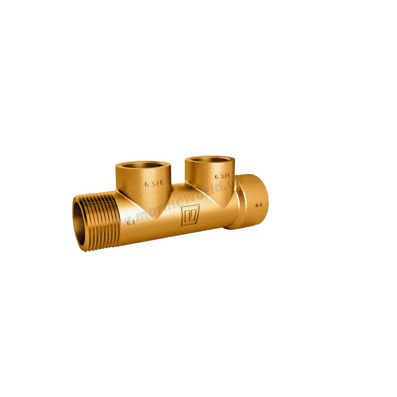 Manifold bronze med 1 x 3/4" og 2 x 1/2" gevind - 2