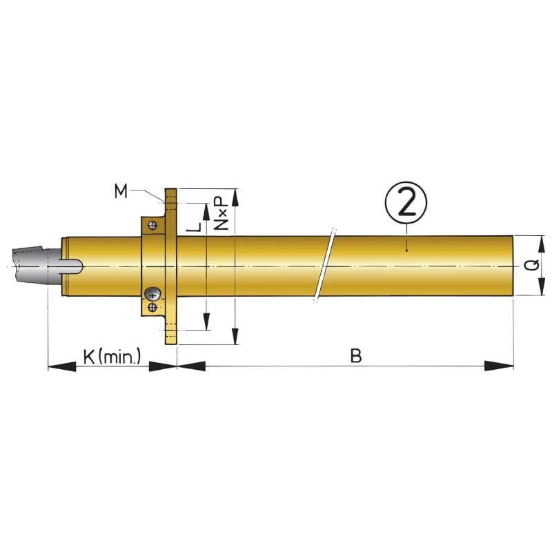 Stävrör i brons med stödlager Ø30mm, L 1100mm. Ø 30 mm - 1