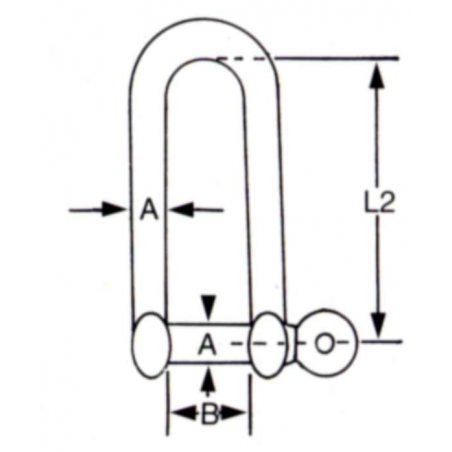 Lång D-schackel i rostfritt stål AISI304 - 2
