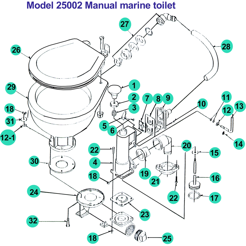 Diverse reservdelar till manuell Marineworld-toalett - 2